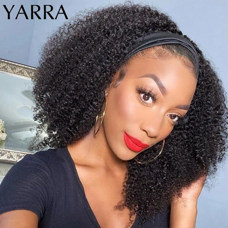 Glueless Afro Kinky Curly Silk Headband Wigs for Black Women Brazilian Remy Human Hair 10-30 Inch 180% 200% Density Wigs YARRA