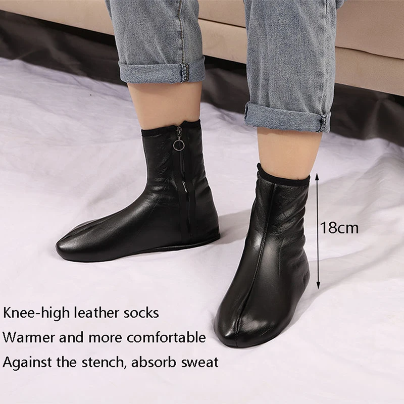 1 Pair Of Warm Socks Unisex Winter Warm Leather Plus Velvet Thickened Thermal Zipper Indoor Soft Non-Slip Leather Socks Freeship