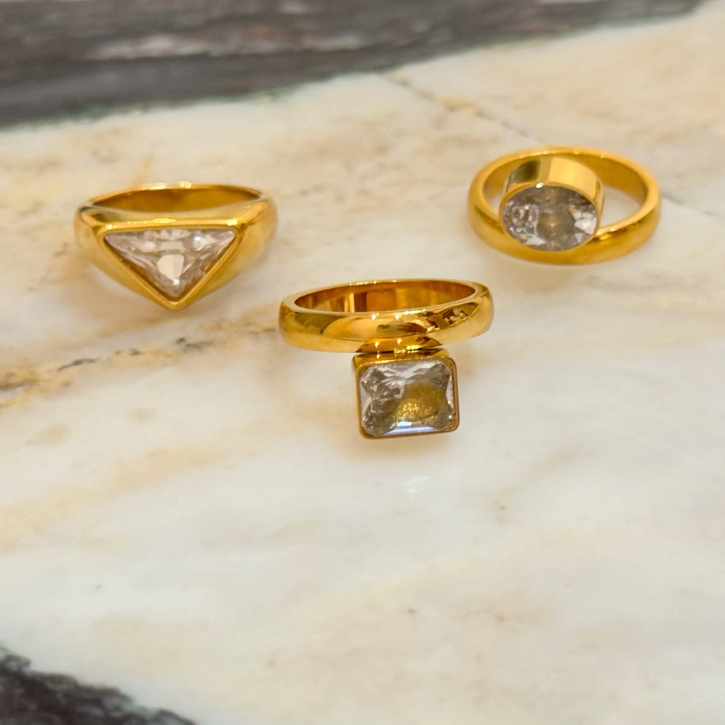 DASEIN Ins Trendy Vintage Geometric Square Oval Clear Zircon Ring 18k PVD Gold Plated Stainless Steel Dancer Jewelry for Gift