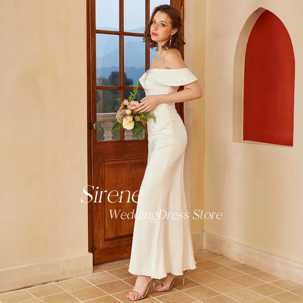 Customized Mermaid Off The Shoulder Stain Wedding Dresses Simple Ankle Length Sleeveless Backless Bride Gowns robe de mariée