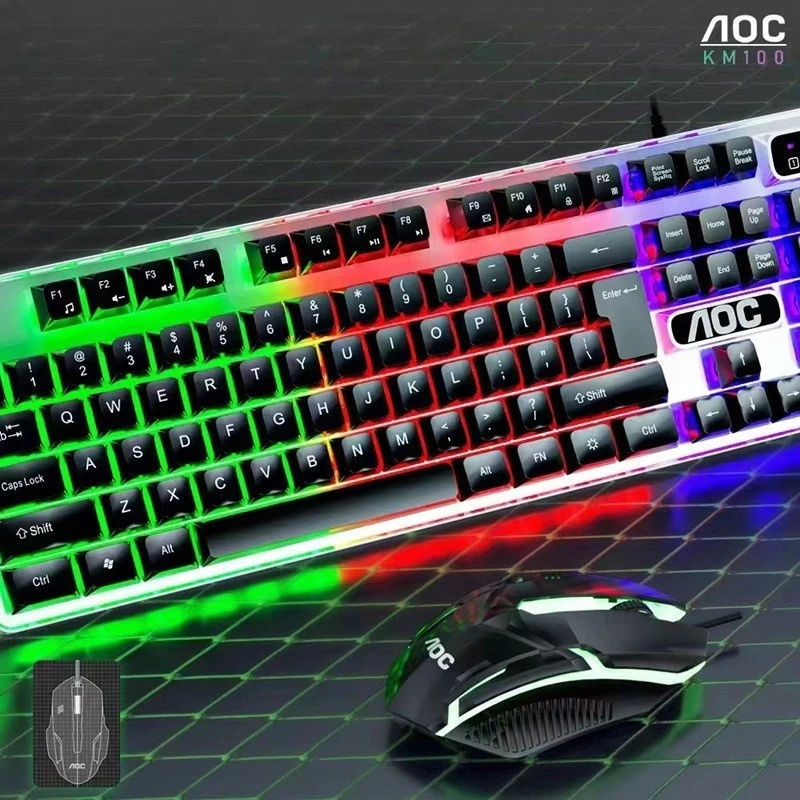 Wired Usb Illuminated Keyboard And Mouse Set With Mechanical Feel Backlit Floating Keycaps Waterproof Set Crown Jet Aockm100