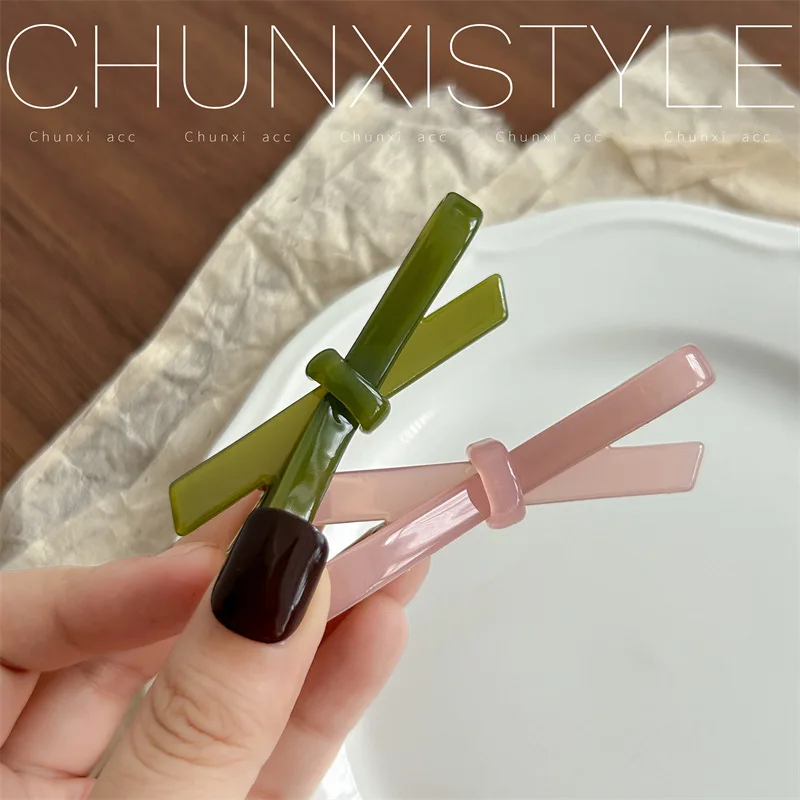 France Environment Friendly Acetate Barrette Cross Bow Hair Clip Headdress for Women Korean Colored Hairpin Hair Accessories