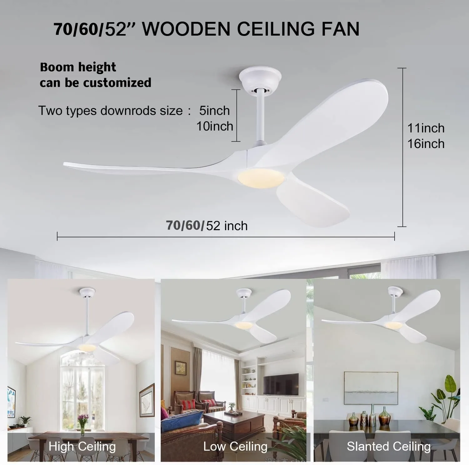 

Modern 60/70 Inches Wooden Ceiling Fan With Led Light And Control For Bedroom Living Room Home Office Lounge Ceiling Fans
