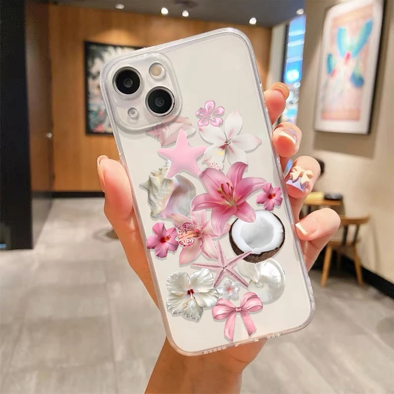 

Ocean Design Coconut Flower Print Clear Case For Samsung Galaxy S25 Ultra S23 FE S21 Plus S22 S24 A54 A55 A36 A56 A26 A16 Cover