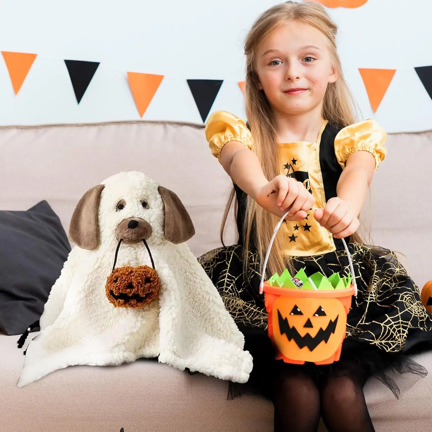 

2024 New Halloween Pumpkin Pillow 11.8" The Dog Ghost Plush Toy for Kids Soft Stuffed Animal Doll Gift for Christmas Birthday