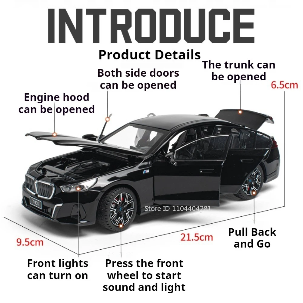 Escala 1:24 530Li I5M60 modelo em miniatura liga diecast carro brinquedos portas abertas com luz sonora puxar para trás para presentes de feriado do amigo