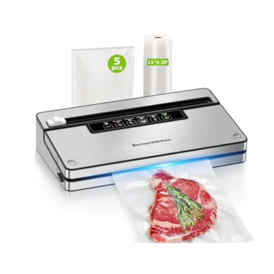 

Vacuum Sealer Machine Stainless Steel Food Sealer Vacuum Sealers with 1 Roll and 5 Bags 5 Food Vacuum Modes Built-in Cutter and