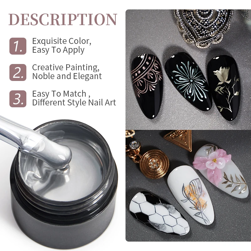 Gel metálico cromado, oro, plata, oro rosa, efecto espejo, pintura, esmalte de uñas, línea de dibujo superbrillante, arte de uñas francés, 5ml