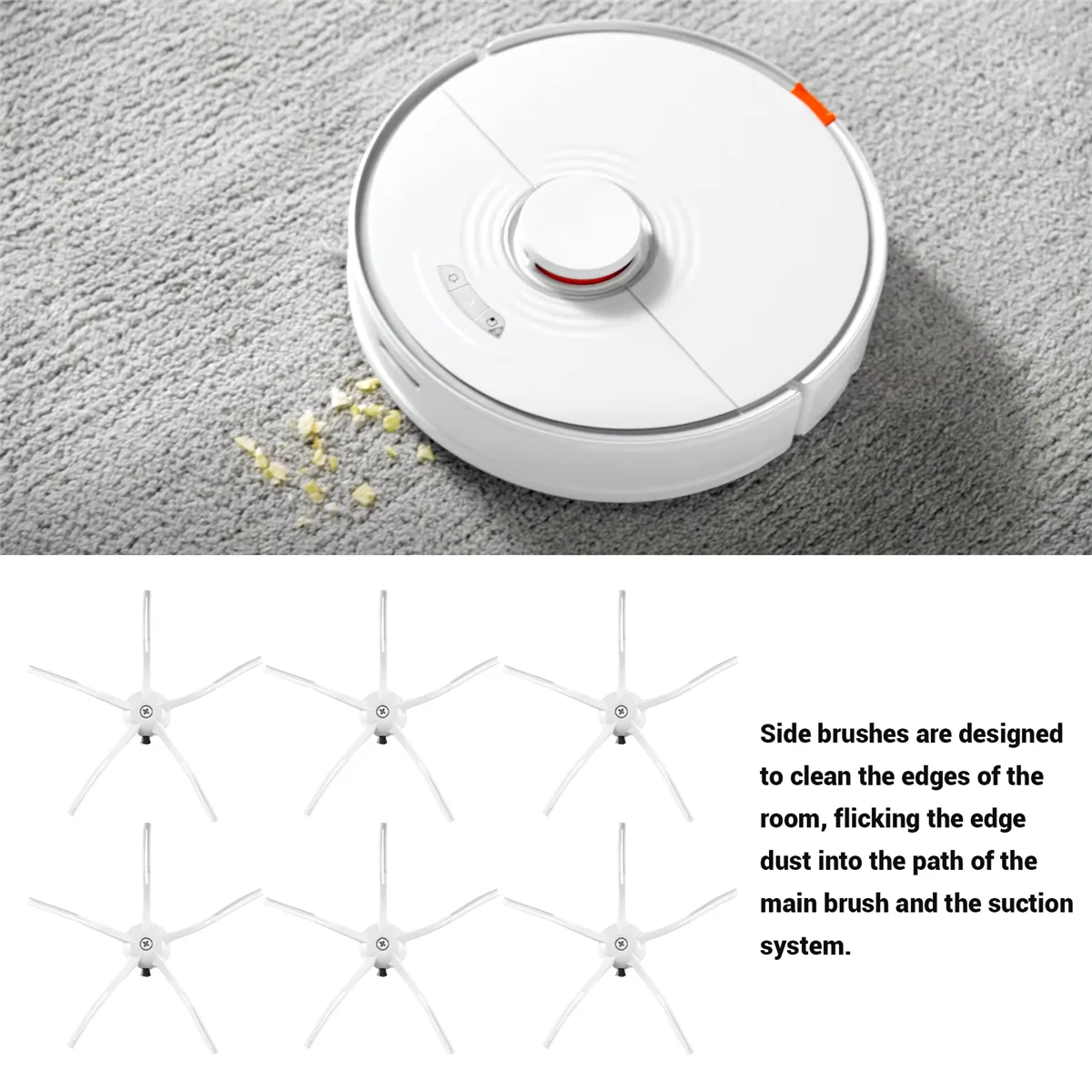 แปรงด้านข้างสําหรับ Xiaomi Roborock S7 S7 Max S7 Maxv T7S T7S Plus S6 S5 MAX S50 S55 E35 E2 หุ่นยนต์เครื่องดูดฝุ่นสีขาว # เอบีพีพีพี