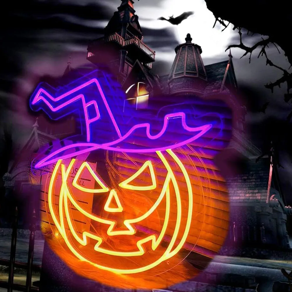 Halloween Pumpkin Neon Sign Decorations Neon Led Lighted Signage for Outdoor ,Garden and Indoor Neon Sign Wall Décor