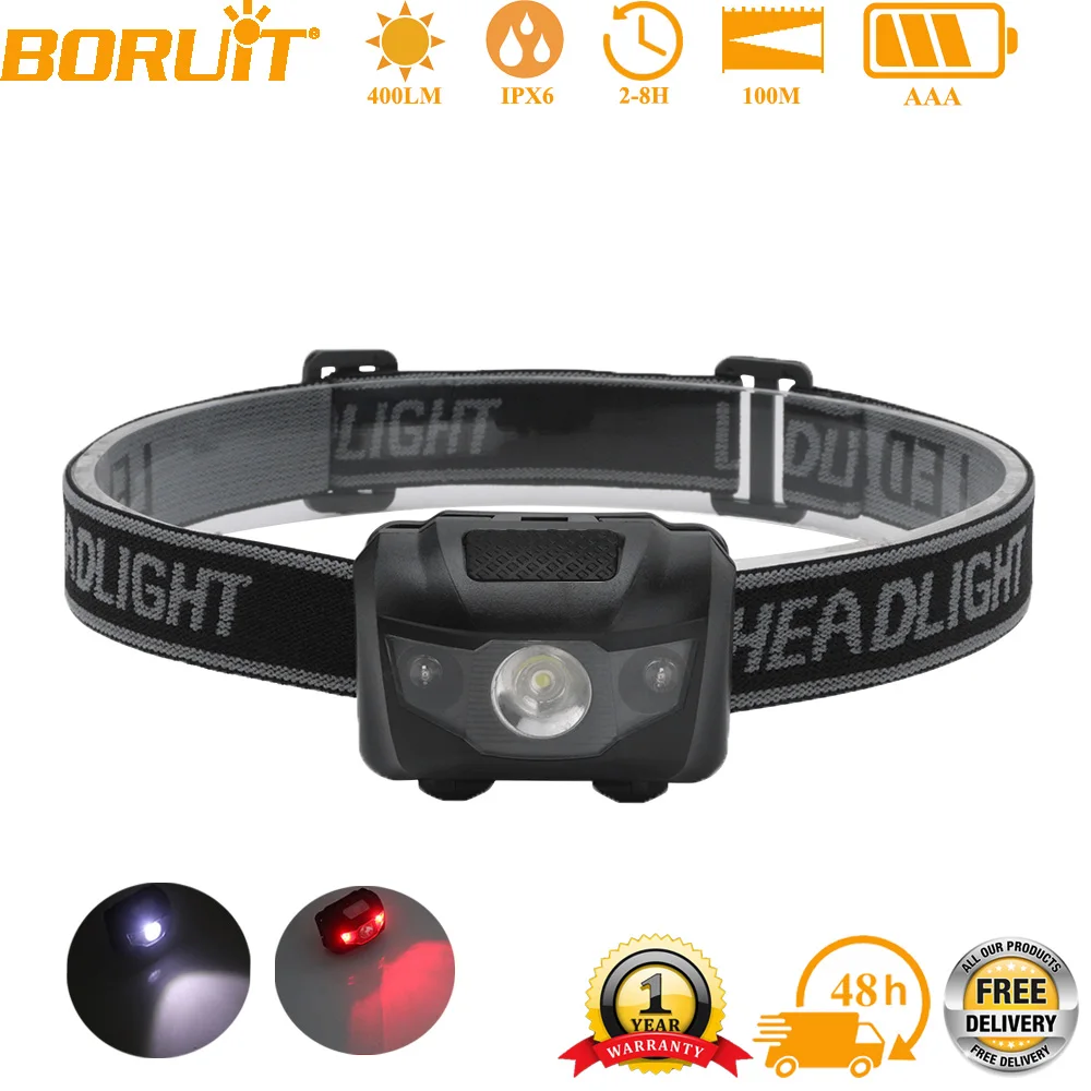 BORUiT 3W Powerfull Mini Headlamp Red Light LED Headlight 4-Mode Waterproof Head Torch AAA Battery Flashlight Camping Hunting