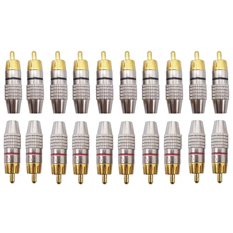 20pcs Plug Audio Video Locking Cable Connector Gold Plated Male Adapter Non Solder Connector For Audio Video CCTV IP