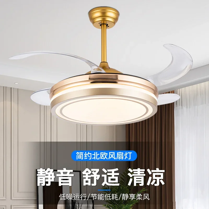 220V Luxury Concealed Ceiling Fan Light Design for Home with Diamond Brand Light for Living Room Dining Room