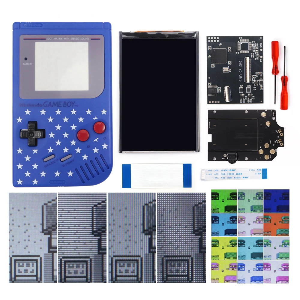 

HISPEEDIDO Full Size V5 Pro IPS LCD Backlight Screen For GameBoy DMG GBO Built in FRM Fuction Wiht Pre-cut Shell