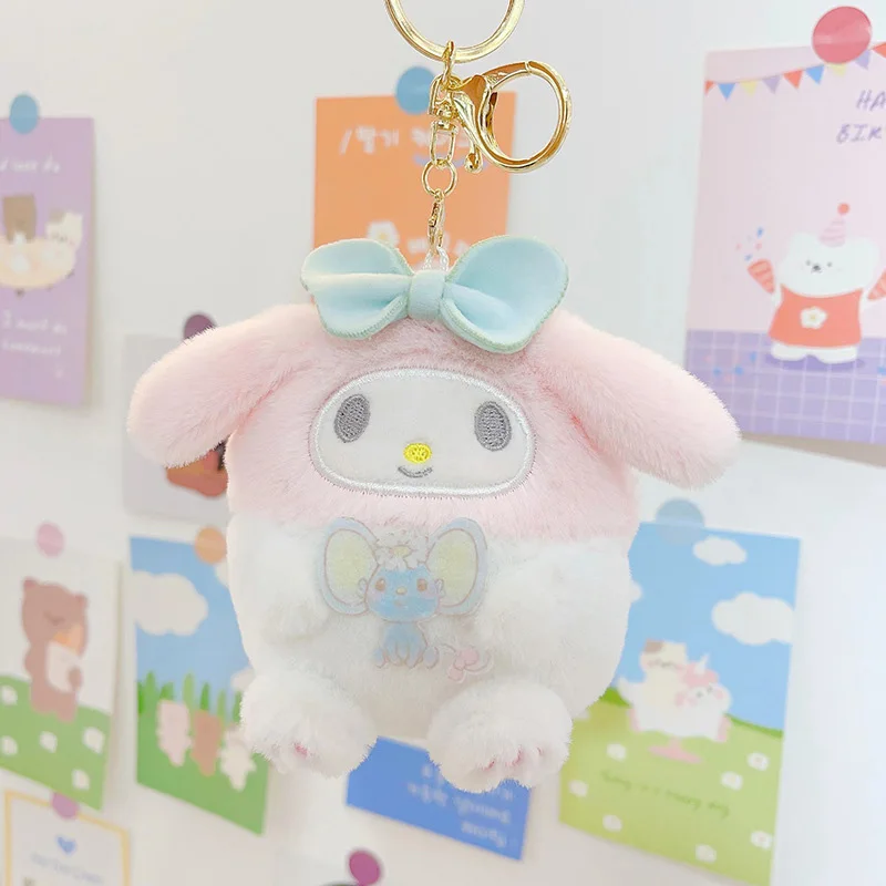 10cm Sanrio w stylu kreskówki na monety torebka pluszowe zabawki Kuromi Cinnamoroll śliczne brelok wisząca laleczka dziecko Kawaii urodziny prezenty dekoracja