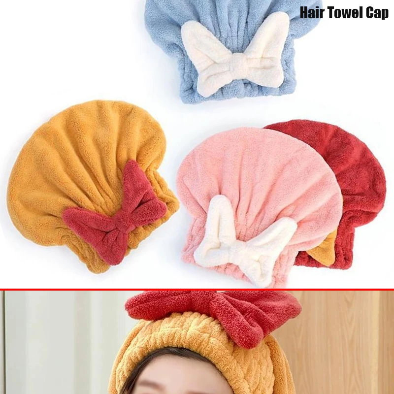 1PC Microfiber Hair Drying Towels Head Wrap with Bow-Knot Shower Cap Hair Turban HairWrap Bath Cap for Curly Long Wet Hair Gift