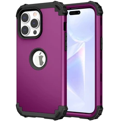 For iPhone 15 Case Armor Rugged Luxury For iPhone 17 16 14 Plus 13 Pro MAX 12 11 3-Layers Hybrid PC Silicon Shockproof Cover