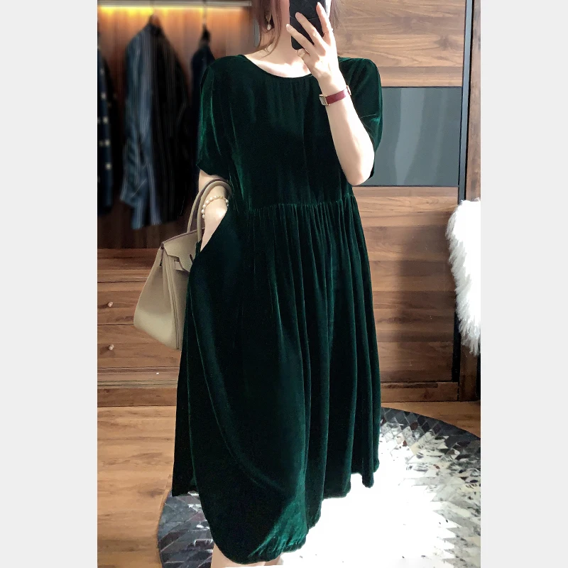 Abiti da festa a pieghe primaverili manica corta con lacci elegante abito in velluto lungo maxi abito in velluto Abiti Robe