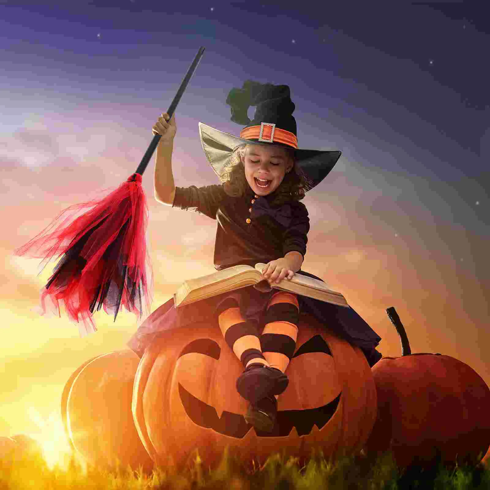 

Witch Accessories Halloween Broom Detachable Decorative (black and Red Broom) Costume Cosplay