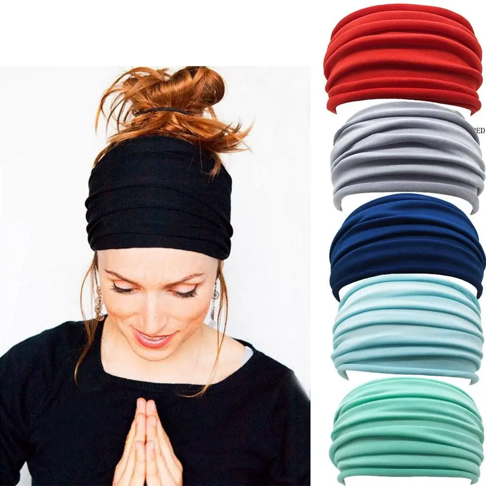Women Nonslip Elastic New Wide Sports Headband Stretch Hair Band Fold Yoga Hairband Turban Running Headwrap
