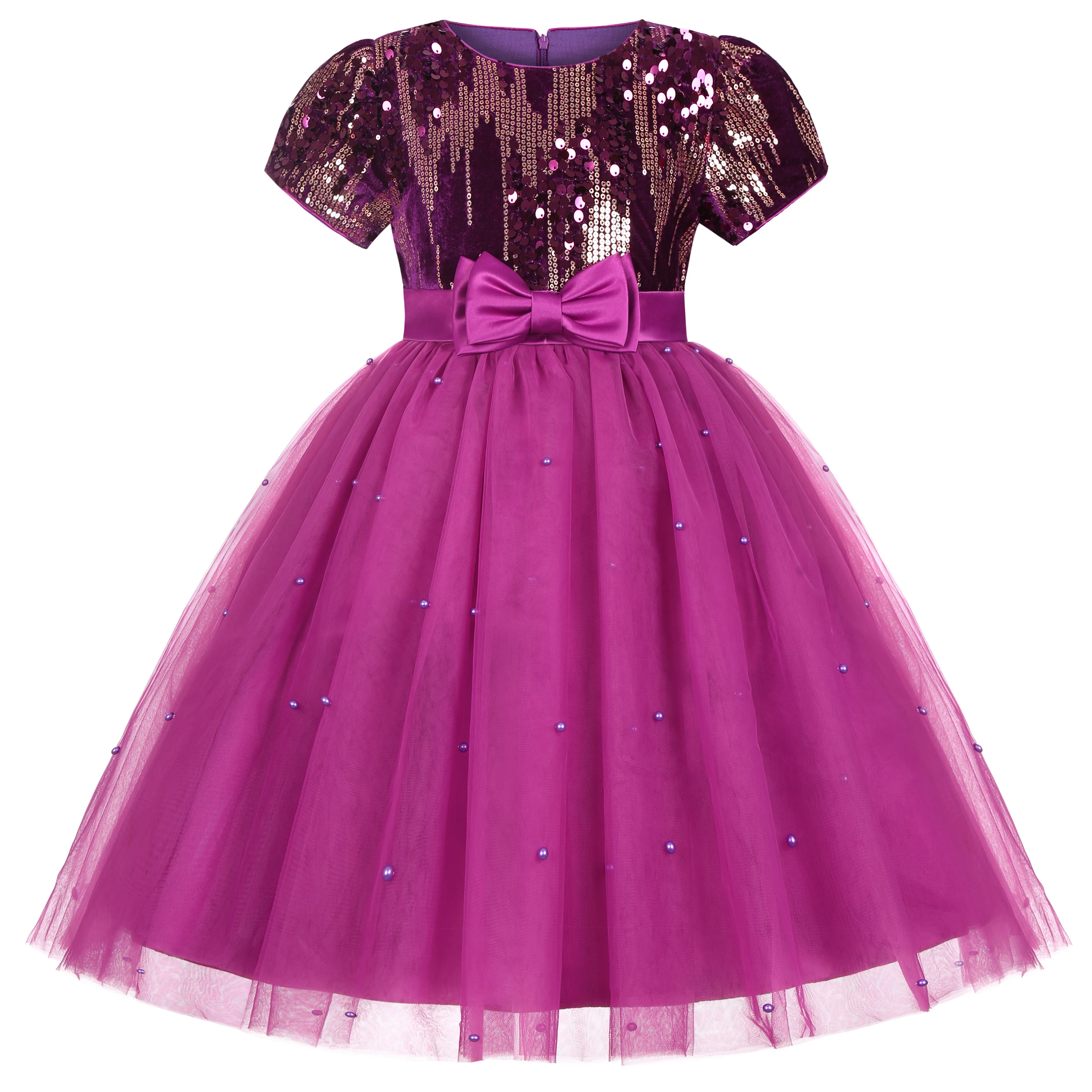 فستان حفلة عيد ميلاد من الشاش الشبكي المطرز اللامع على طراز الأميرة، زي فتاة الزهور - فستان رسمي لمسابقة التجميل وعروض الأزياء