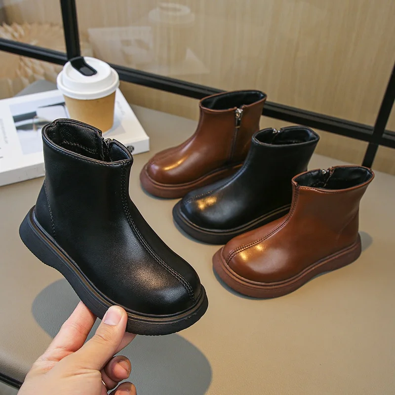 

Winter New Round Toe Casual Flat Bottom Children's Boots Fashionable and Comfortable Zipper Elegant Women's Baby Boots