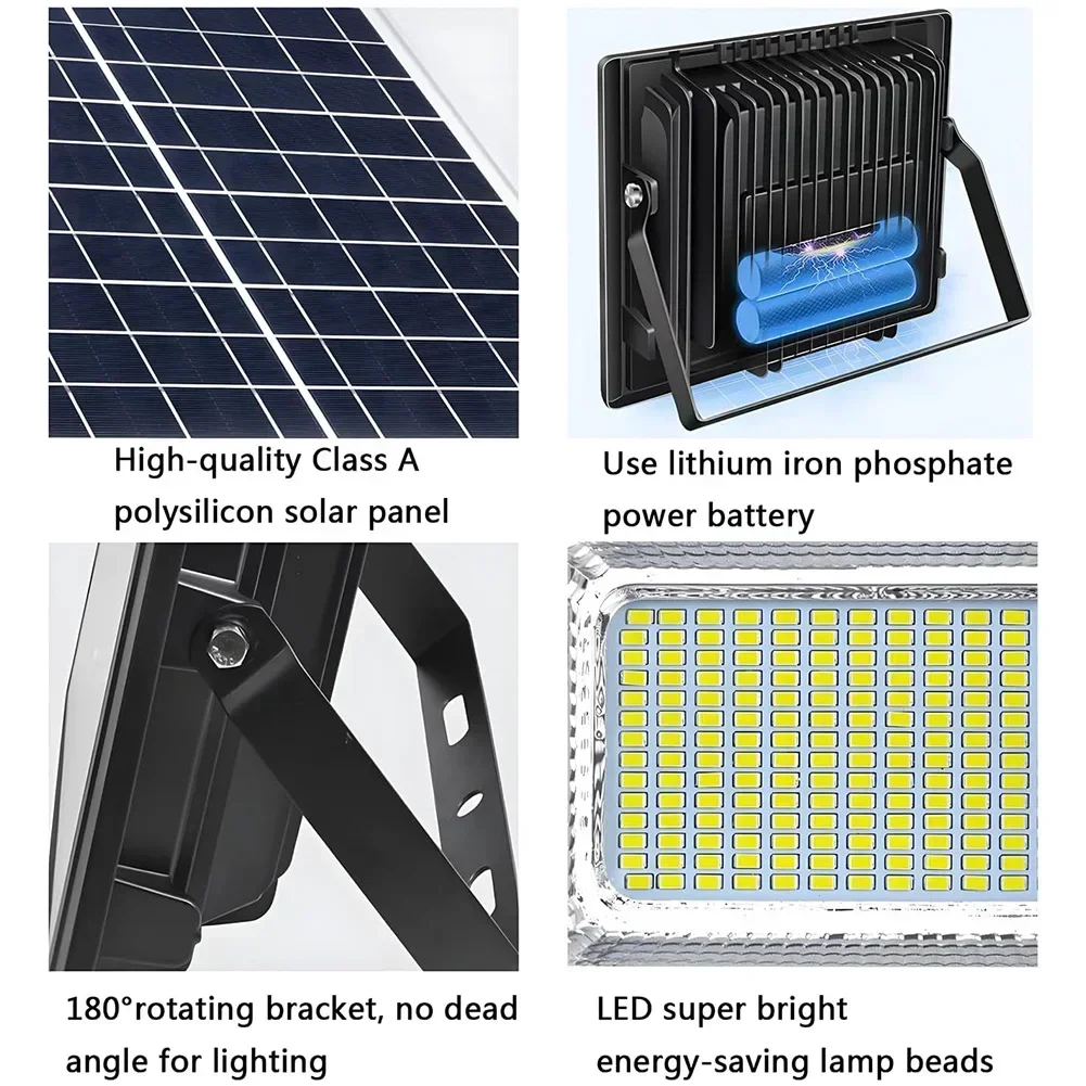 Projecteur solaire 30-500W avec télécommande, imperméable conforme à la norme IP67, 62 projecteurs, éclairage d'extérieur, applique murale