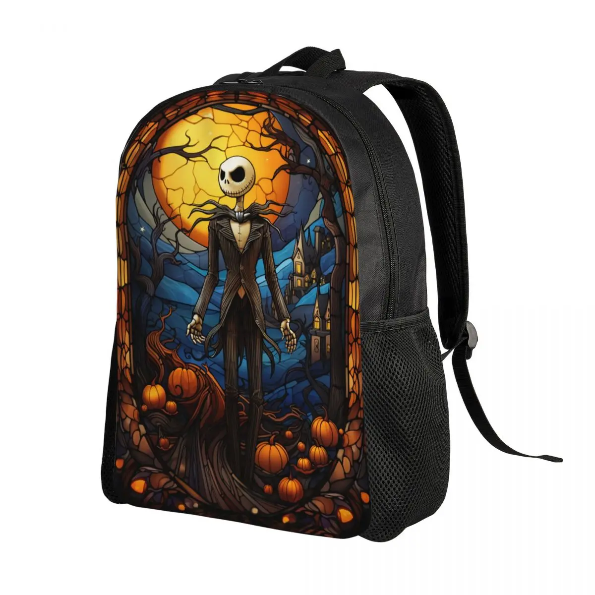 Custom 3D Printing Jack Skellington Pumpkin King Backpack for Girls Boys College School Travel Bags Bookbag Fits 15 Inch Laptop