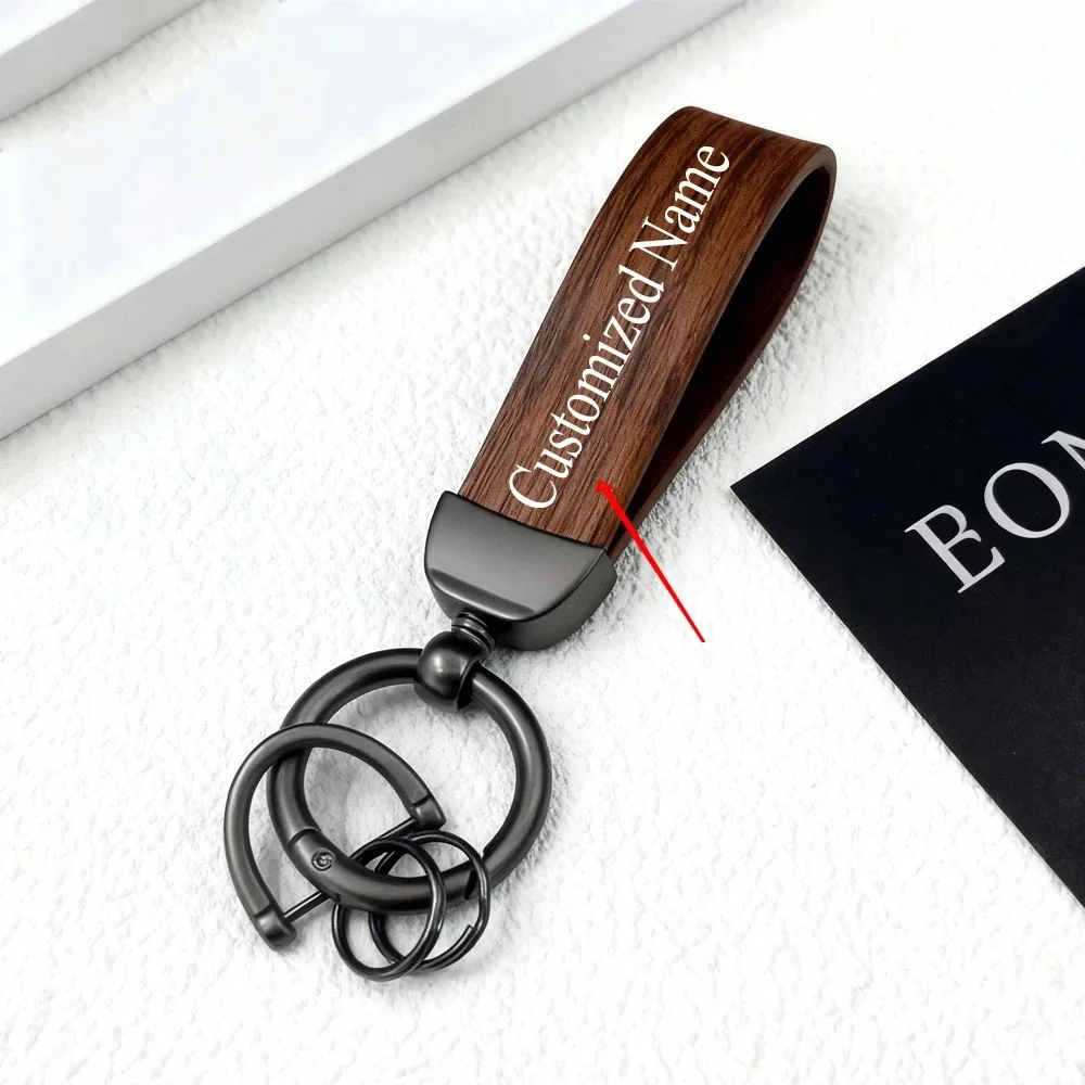 Holzmaserung Handgelenk-Schlüsselanhänger Minimalistische Mehrfarbige Taschenketten Robuster Schlüsselring Kunstleder-Armband Minimalistisches Geschenk für Männer – Detail 2