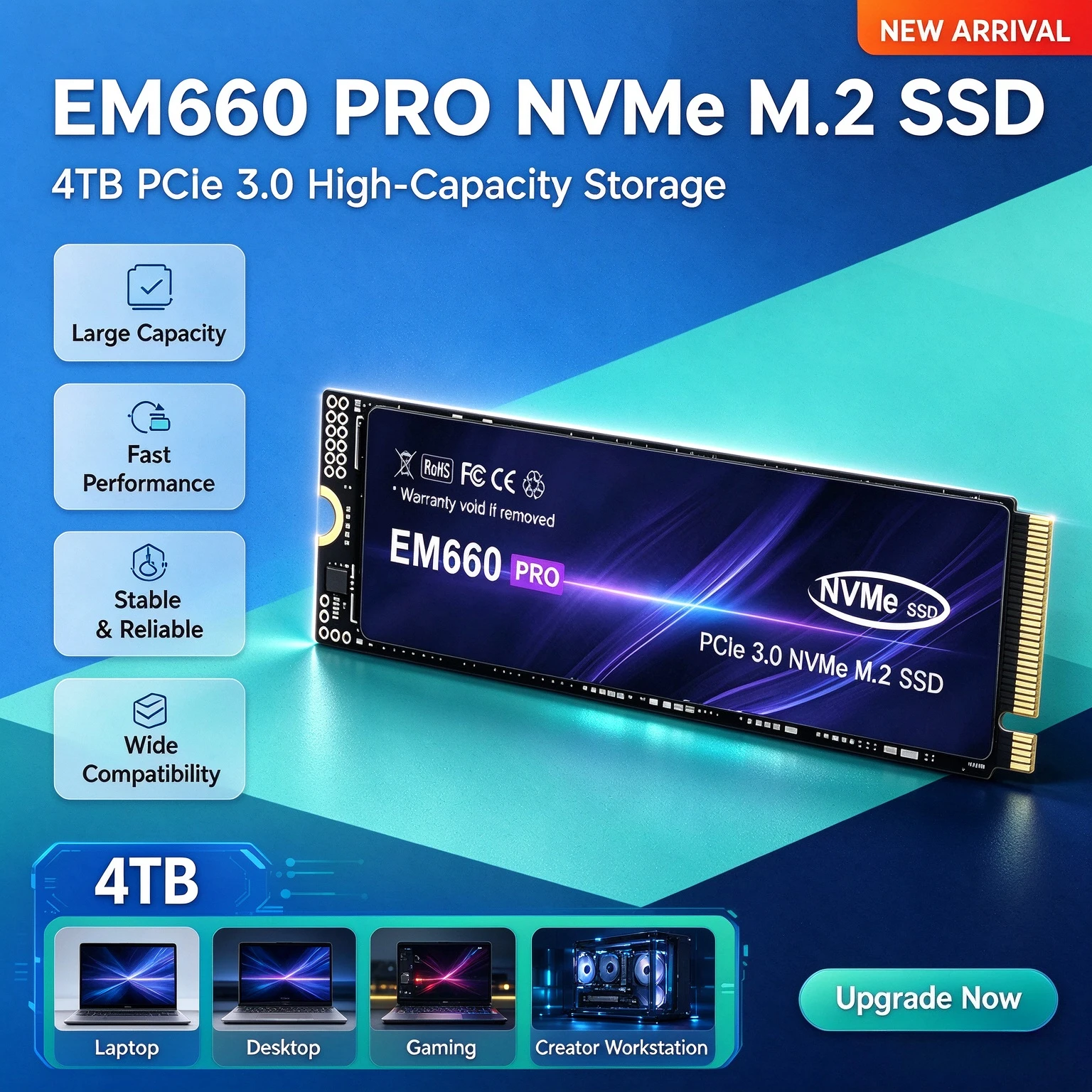 EM660 Pro M.2 SSD Hard Disk 500GB 1TB 2TB 4TB, High Speed NVMe M2 PCIe 3.0 Internal Solid State Drive For Laptop Desktop PC