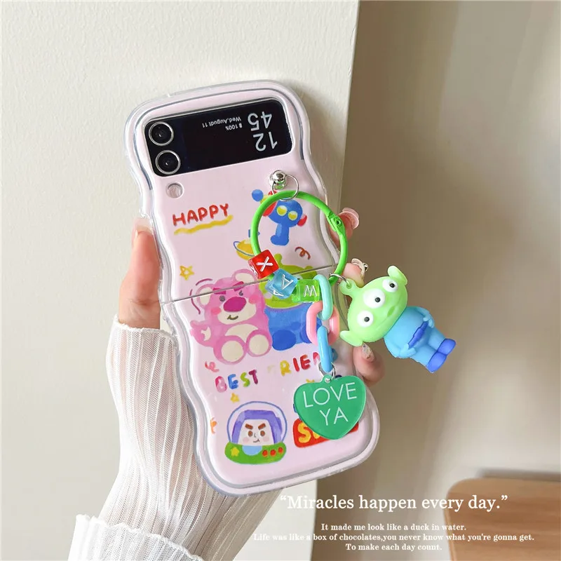 Luxury Wave Edge Phone Case For Samsung Galaxy Z Flip 6 5 4 3 5G Acrylic ShockProof Hard Back Cover Toy Story Lotso