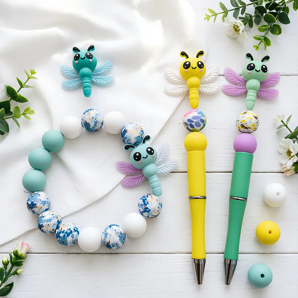 33/34/56/60 Stück Libellen-Thema Silikonperlen-Set DIY Perlenkette Armband Dekoration Stift Schmuck Anhänger usw. Geburtstagsgeschenk für die Feiertage – Detail 5
