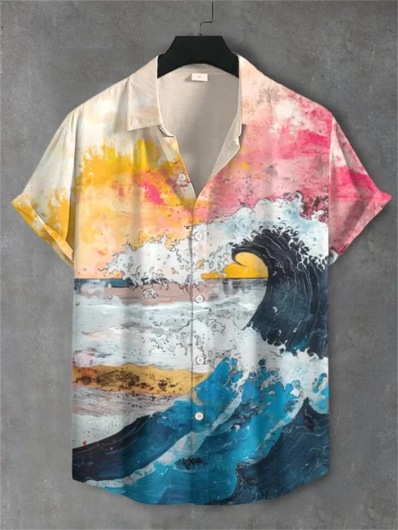 

Men's Personalized Pattern 3D Printed Short-sleeved Lapel Button Beach Outdoor Shopping Hawaiian Casual Vacation Shirt Top