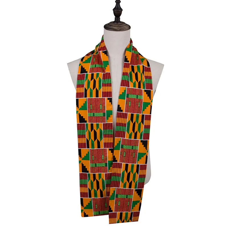 3 Pcs African Kente Pattern Costume Set with Button Shirt Kufi Hat Scarf Stole Sash Outfit for Black History Month