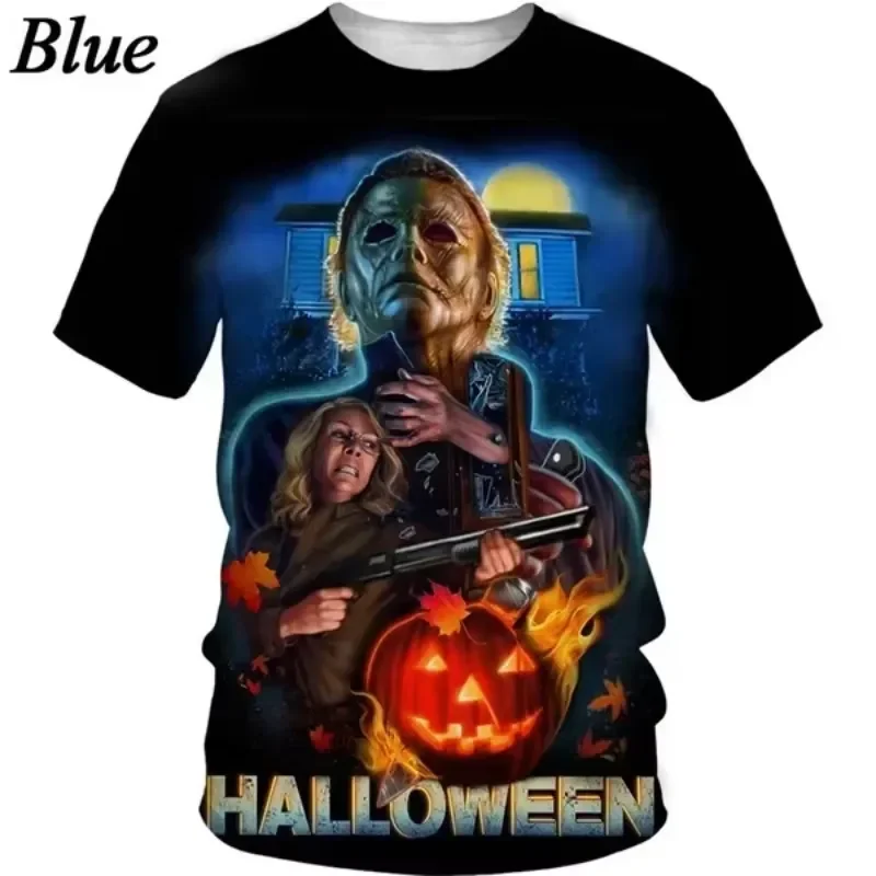3D-gedrucktes T-Shirt für Damen und Herren, schnelltrocknend, atmungsaktiv, mit Horrorfilm-Motiv, lässig, Halloween, Michael Myers, Harajuku, Cosplay, Hip Hop – Detail 5