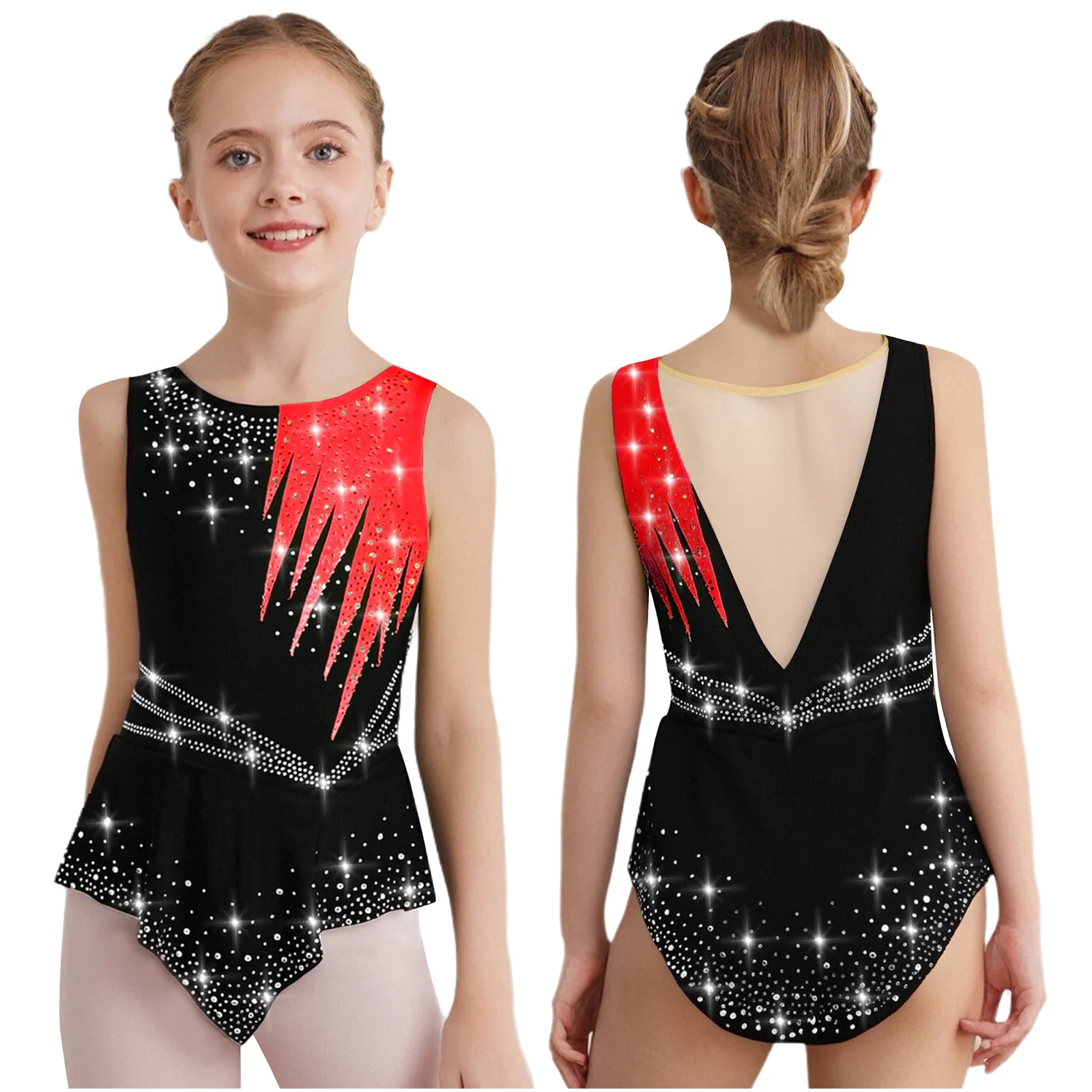 الفتيات الباليه جيرسي الراين الجمباز يوتار أكمام توتو فستان ارتداءها Dancewear أداء التزلج على الجليد الإيقاعي