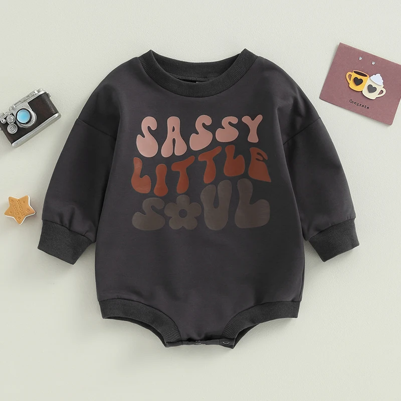 Newborn Baby Boy Girl Fall Clothes Sassy Little Soul Letter Print Sweatshirt Romper Long Sleeve Oversized Bodysuit