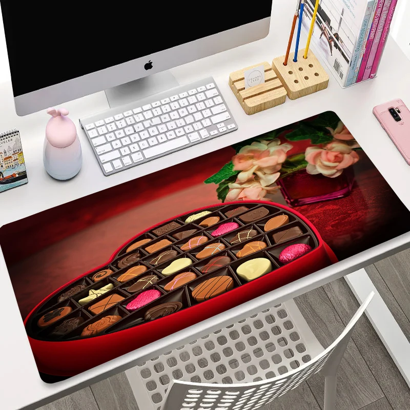 Love Chocolate Mouse Pad Romance Lover Candy Desk Mats Xxl Customized Gamer Keyboard Mat 400x900x3mm Anti-Slip Big Long Padding