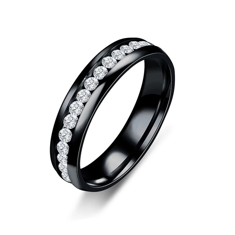 6MM Stainless Steel Crystal Rings For Women Fashion Full Rhinestone Titanium Steel Bride Ring Trendy Wedding Party Jewelry Gift