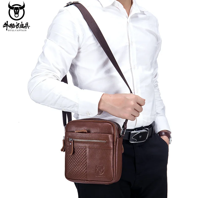 Real leather shoulder bag men's cofskin square retro large capacity multifunctional business light travel bag