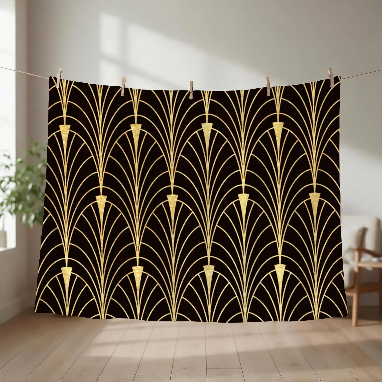 Sophisticated Glitzy (Faux) Gold Art Deco Pattern Throw Blanket couch cozy soft plush fuzzy picnic outdoor blanket