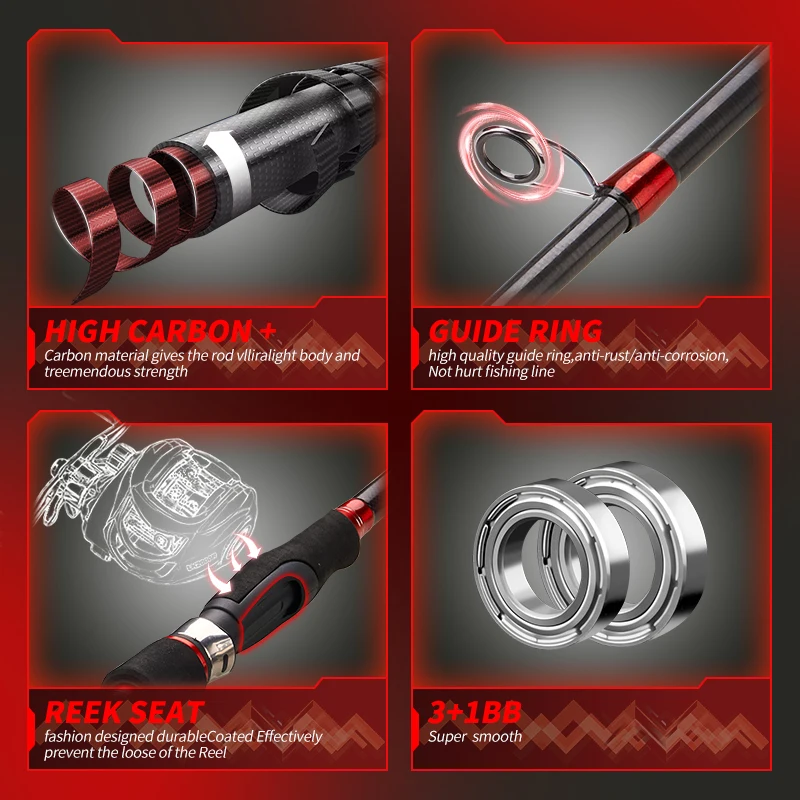 DEUKIO الصيد رود بكرة كومبو 1.8 متر 2.1 متر 2.4 متر ألياف الكربون قضيب مسبوك و 7.2:1 نسبة التروس المقبض الأيسر بكرة صب الطعم