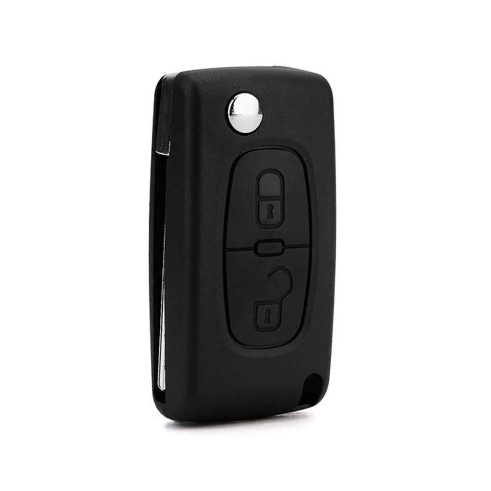 

2 Button Remote Shell Case Black 5X3X1Cm Plastic Metal Car Key Replacement For 307 C4 Foldable Key Fob Cover Car