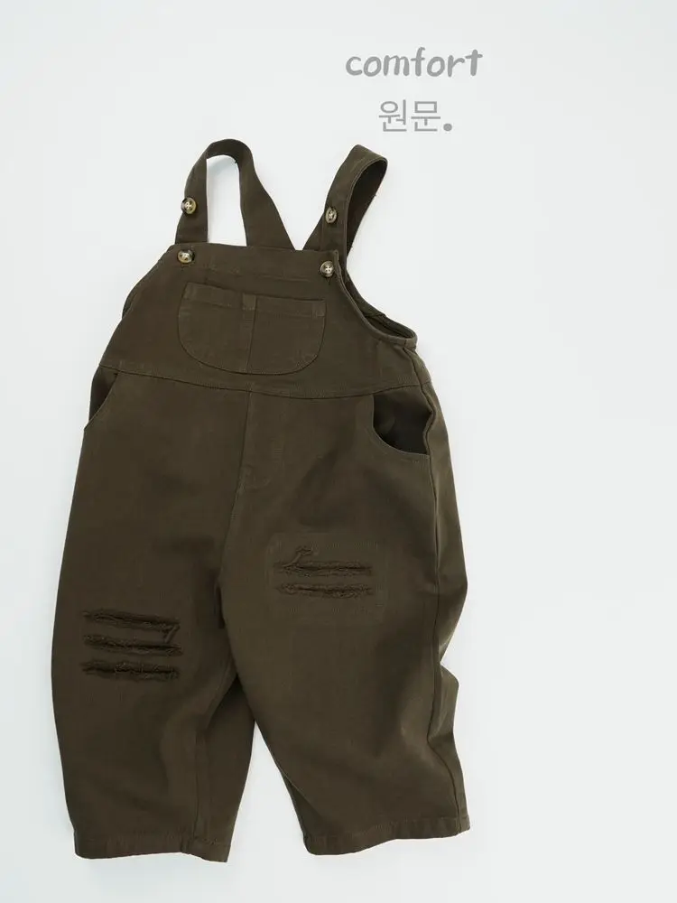 Autumn New Children Overalls Solid Boys Loose Strap Trousers Girls Fashion Ripped Casual Pants Baby Bib Pants Kids Clothes