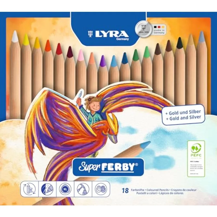 

Цветные карандаши Super Ferby Giant Triangular, без лакировки, с грифелями 6,25 мм, разные цвета, 18 штук в упаковке, 3711180