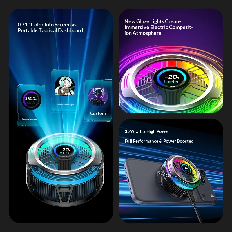 Black Shark 6 Pro Magnetic Phone Cooler Semiconductor RGB Lighting For Gaming Live Streaming For Phone Pad RedMagic OPPO Vivo