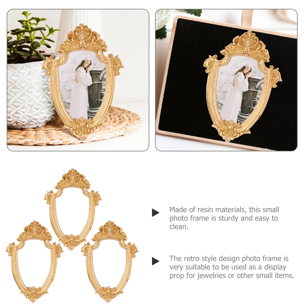 3 Pcs Vintage Picture Frame Photo Ornaments Frames Gold Mini Vintage Photo Frameative Kit Resin Bulk for Display