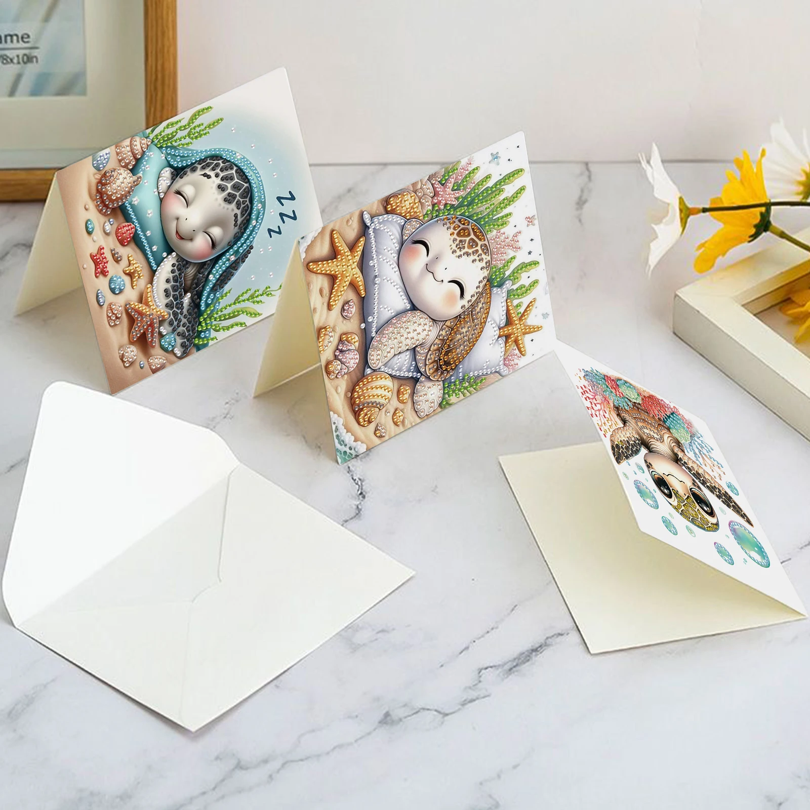 6PCS Diamond Art Painting Greeting Card Kit Diamond Art Greeting Cards,sea turtle Special Shaped Diamond Greeting Card Art Gifts