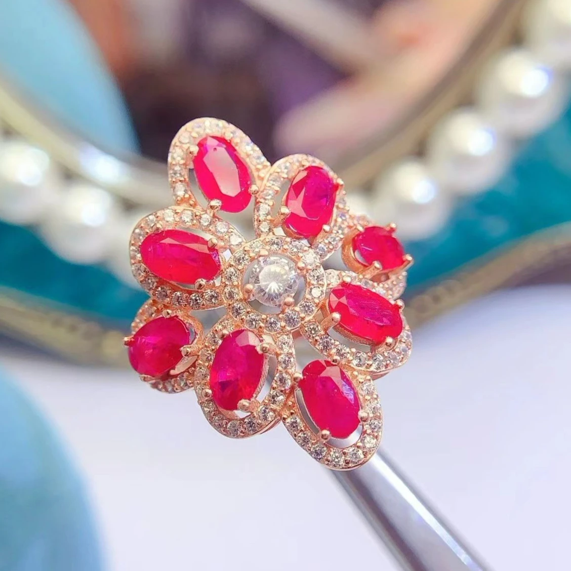 Natural Ruby Ring with Certificate 3mm*5mm Total 2.4ct Ruby Ring for Wedding Party 925 Silver Gemstone Jewelry with Gold Plating