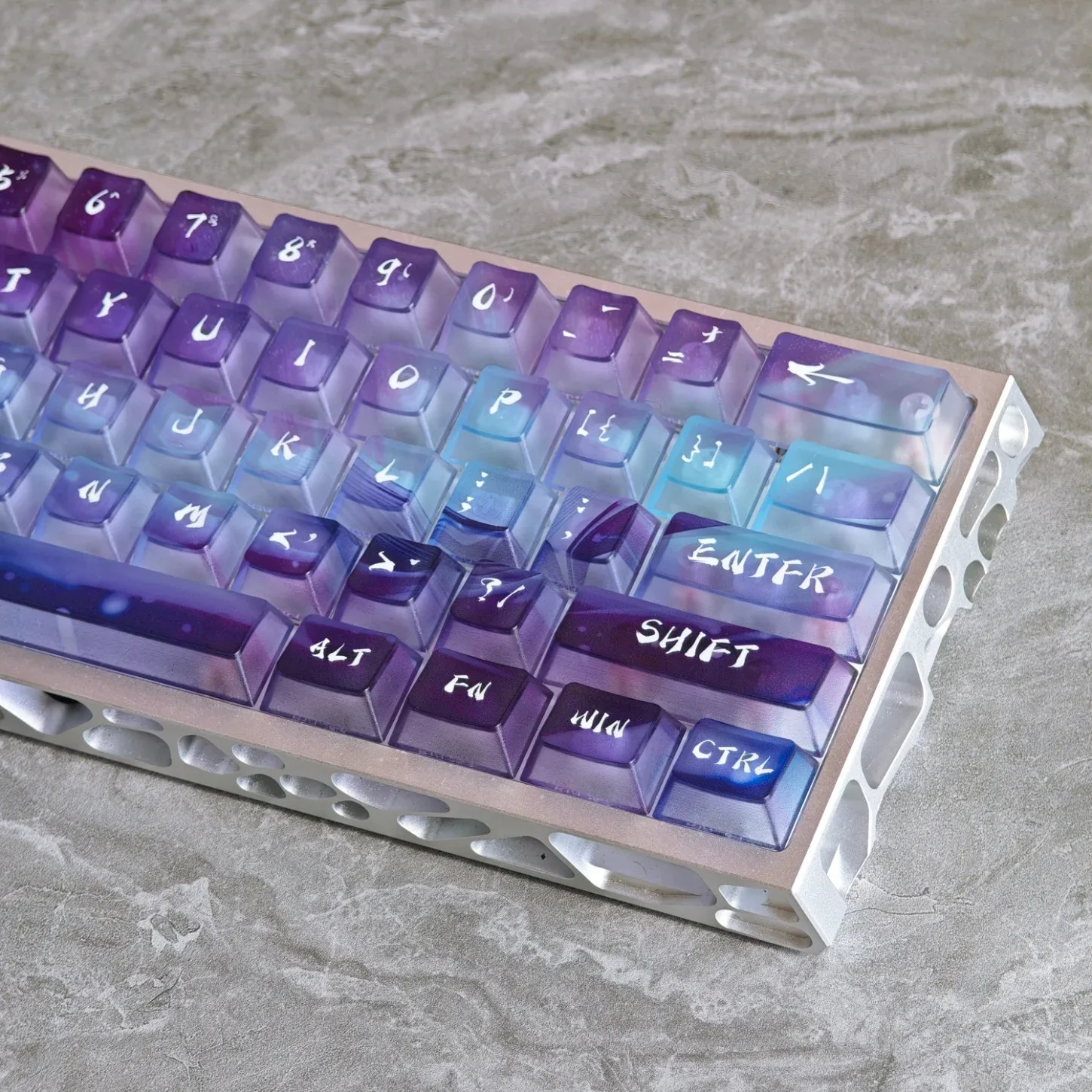 Cherry Purple Aurora Mist Transparent Keychain Kit PC 115 Key Cap 61/75/87/104/108 Mechanical Keyboard